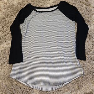 American Eagle Outfitters Black and White Striped Baseball Tee 3/4 Length Sleeve